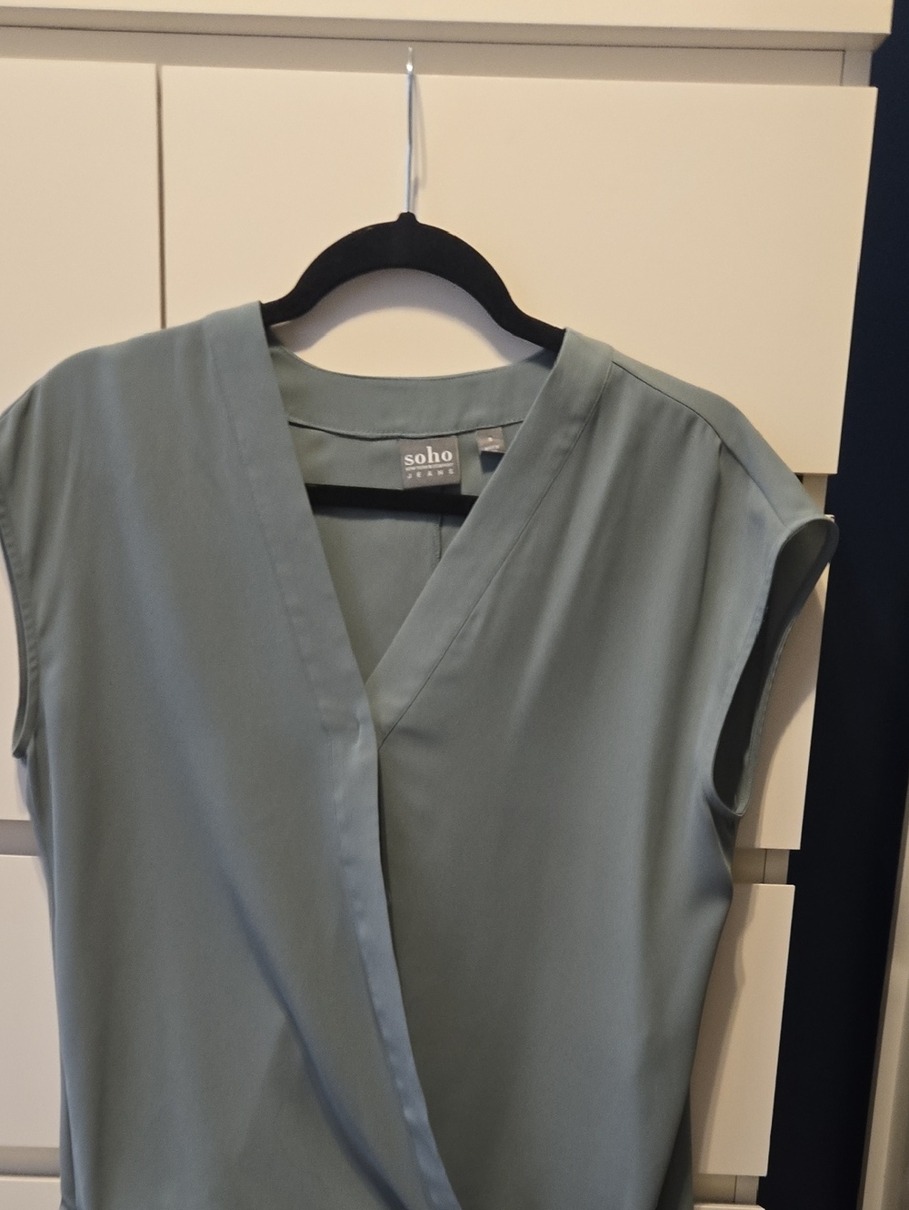 Soho Sage Green Sleeveless V-Neck Blouse